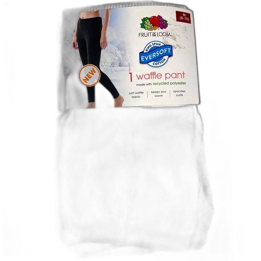 Fruit of the Loom EverSoft Women's Waffle Pant Size Medium 8-10 White NEW
